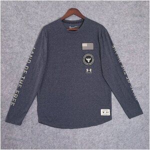 UNDER ARMOUR Project Rock Large Gray LS T-Shirt Veterans Day Flag Brahma Bull